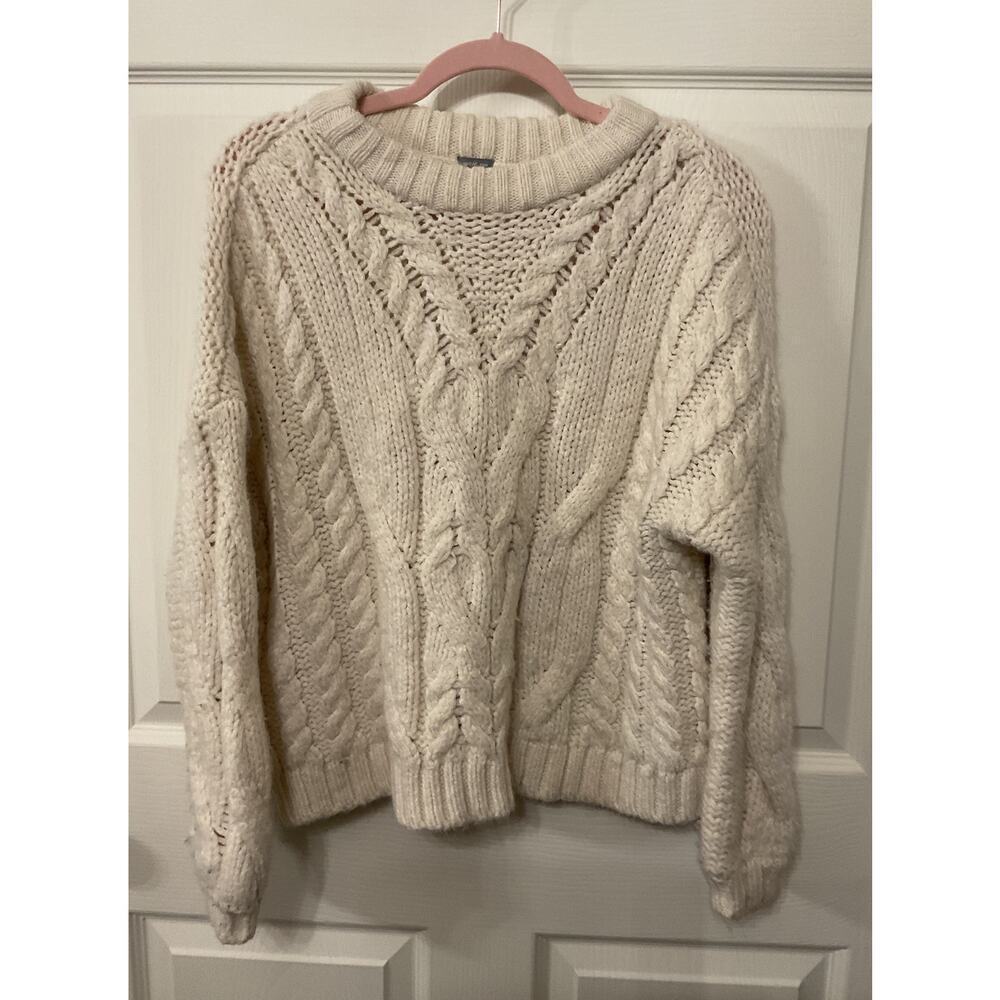 Aerie Cream Cableknit Crewneck Sweater, XS